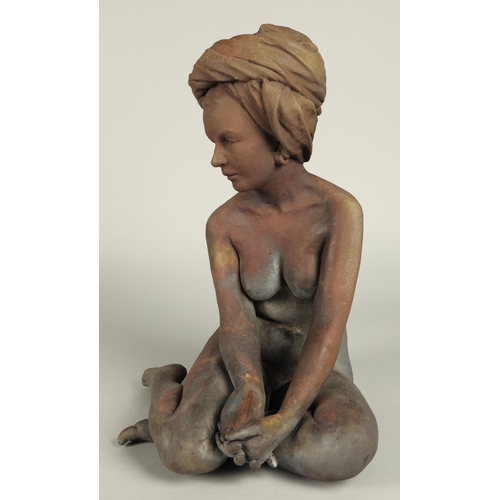 214 - Walter Awlson (Scottish b. 1949)'Seated Nude Sculpture, Her Hair Wrapped in a Towel'signed, dated, n... 