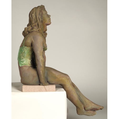 215 - Walter Awlson (Scottish b.1949)Seated female Sculpture in a swimsuit,signed, number 25/75.44cm high.... 