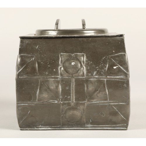 164 - Archibald Knox for Liberty & co, Tudric pewter biscuit box with stylized leaf design, no 0194, 1... 