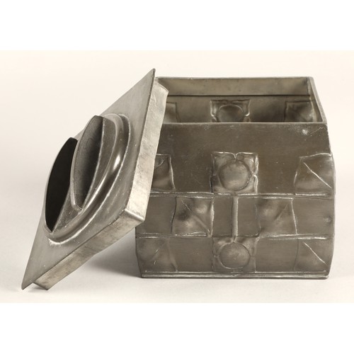 164 - Archibald Knox for Liberty & co, Tudric pewter biscuit box with stylized leaf design, no 0194, 1... 