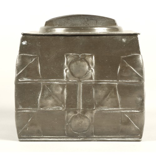 164 - Archibald Knox for Liberty & co, Tudric pewter biscuit box with stylized leaf design, no 0194, 1... 