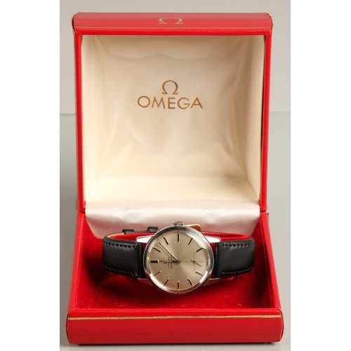 117 - Omega gentleman's wrist watch on replacement leather strap with box.