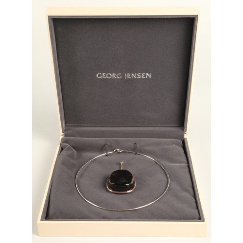 61 - Georg Jensen Torun silver choker with drop pendant with box.