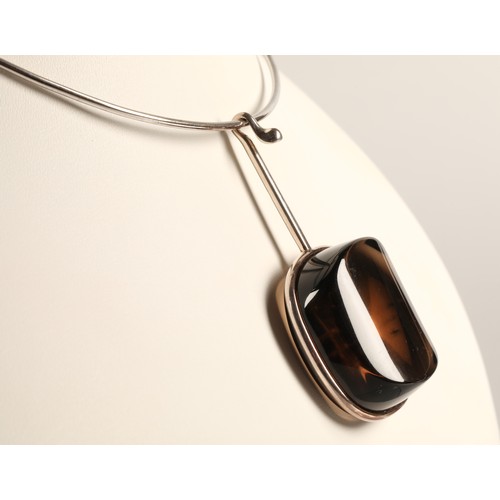 61 - Georg Jensen Torun silver choker with drop pendant with box.