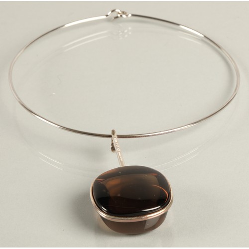 61 - Georg Jensen Torun silver choker with drop pendant with box.