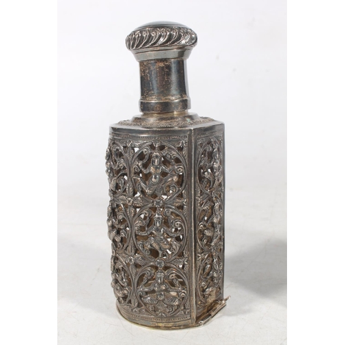 104 - Indian white metal scent bottle holder.