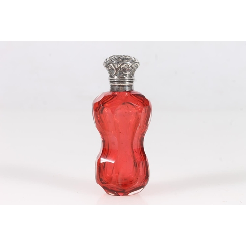 120 - Victorian ruby glass and silver top scent bottle.