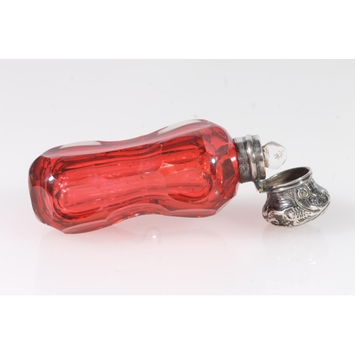 120 - Victorian ruby glass and silver top scent bottle.