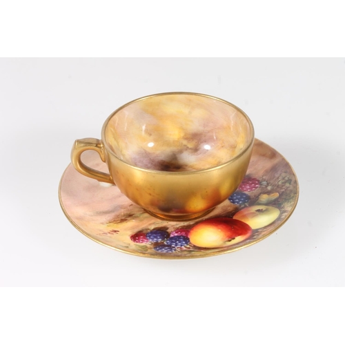 121 - Royal Worcester fruit decorated cup and saucer, signed by W Hale.