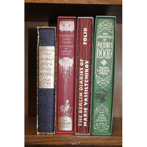 124 - Folio Society books including The Rise and Fall of Medici, Perraults Fairytales, etc.