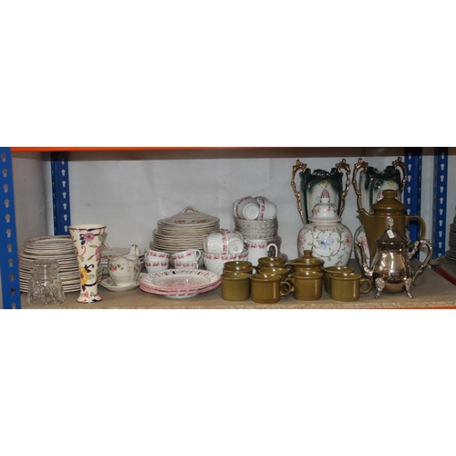 148 - Shelf of pottery porcelain including a Grindley dinner service, etc.