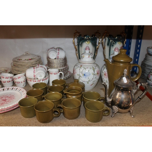 148 - Shelf of pottery porcelain including a Grindley dinner service, etc.