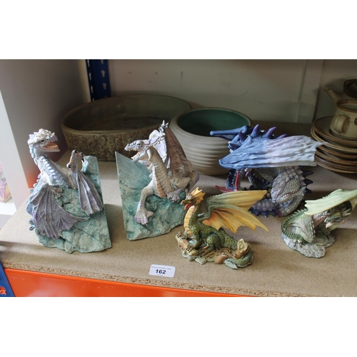 162 - Enchantica dragon figures and two studio pottery bowls.