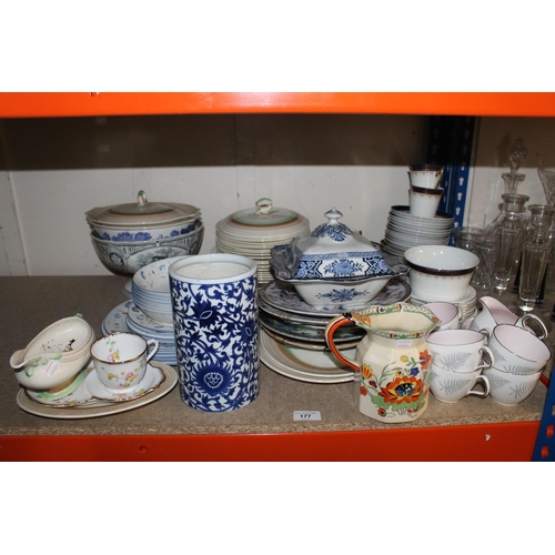 177 - Shelf containing decorative ceramics, etc.