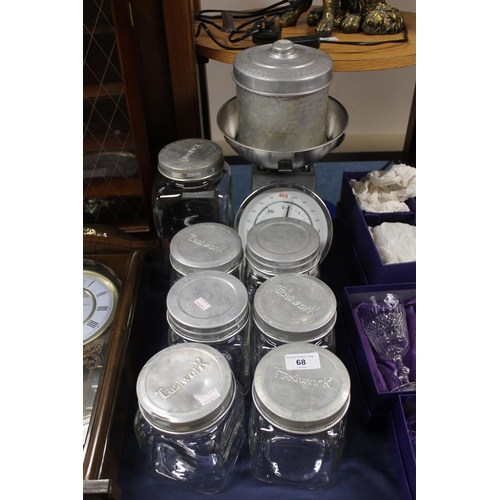 68 - Typhoon kitchen scales, Easiwork kitchen storage jars.