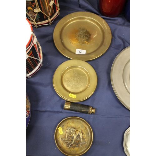 74 - Brass dish emblazoned with crest for The Seaforth Highlanders, other Scottish Regiments crested item... 