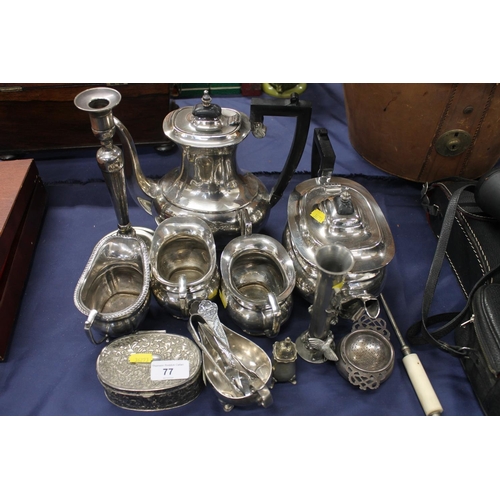 77 - Silver-plate and pewter to include a teaset.