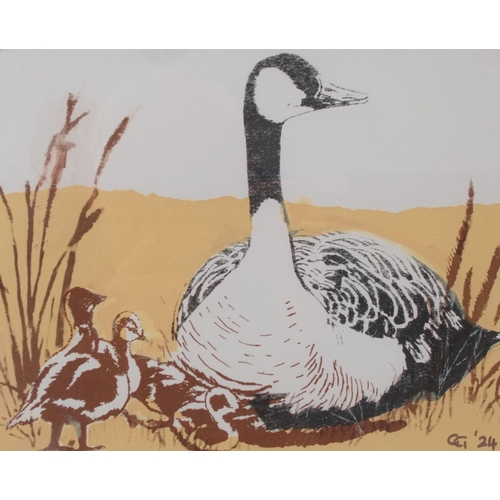 13 - Gill Glover (British, Contemporary)Goose and her GoslingsMonogrammed and dated '24, screenprint, 38c... 