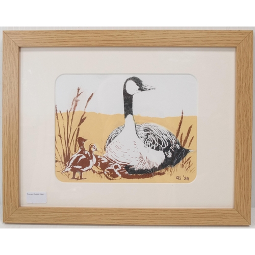 13 - Gill Glover (British, Contemporary)Goose and her GoslingsMonogrammed and dated '24, screenprint, 38c... 