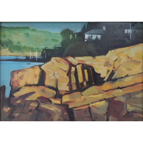 16 - Alexander R Robb (British, Contemporary)Rocks, KippfordOil, 53cm x 43cm.  ARR... 