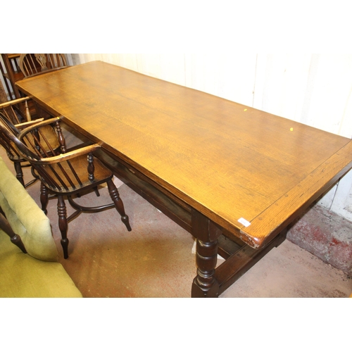 684 - Oak refectory style dining table, 244cm long.