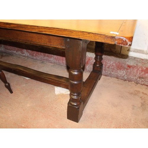 684 - Oak refectory style dining table, 244cm long.