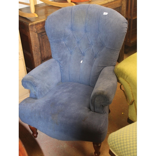 705 - Upholstered blue armchair.