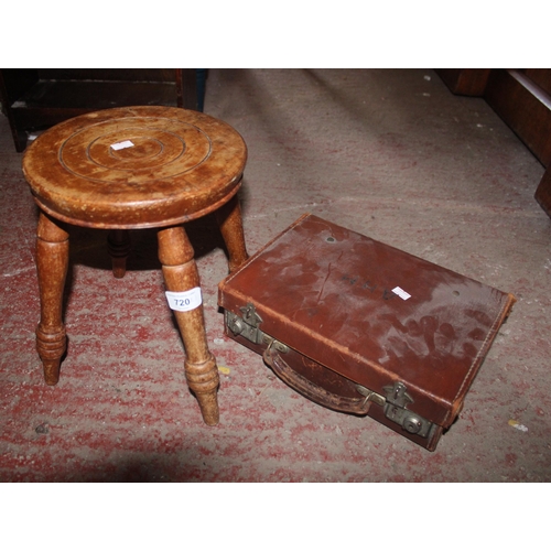 720 - Stool and a leather case.