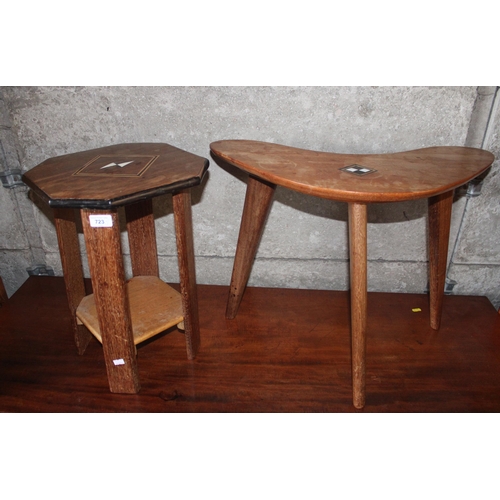 723 - Two inlaid marquetry occasional tables, largest 45cm high.