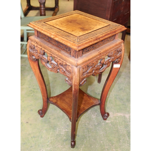 762 - Chinese carved hardwood pot stand, 75cm high.