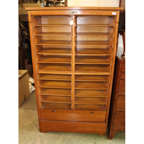 764 - Early 20th century tambour front filing cabinet, 150cm.