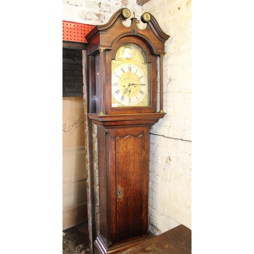 774 - 19th century oak longcase clock, the brass face engraved with John Day of Wakefield.