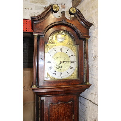 774 - 19th century oak longcase clock, the brass face engraved with John Day of Wakefield.