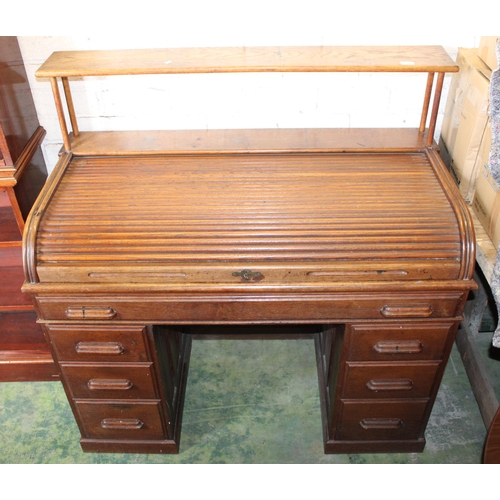 788 - Roll top pedestal desk.