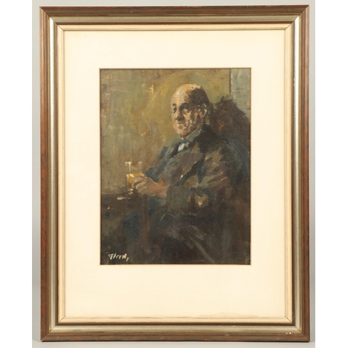 380 - Ernest B Hood (Scottish 1931-1988)'A Quiet Drink'Framed oil on board, signed27cm x 20cm ARR... 