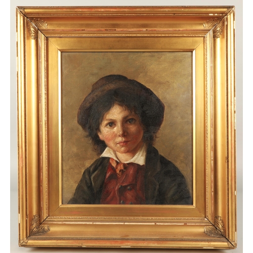 390 - Munich School Late 19th Century'The Red Tunic'Gilt framed oil on canvas, Indistinctly signed lower r... 