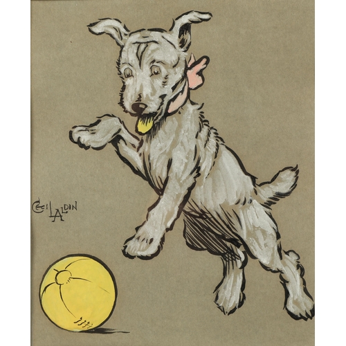 452 - Cecil Aldin (British 1870-1935)'Dog with ball, Dog sitting on cushion'Two framed mixed mediasigned, ... 