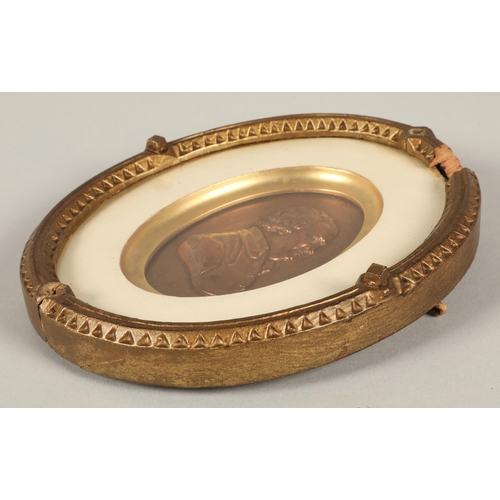 204 - Framed oval bronze miniature of David Dale dated 1791, 18cm x 15cm including frame.