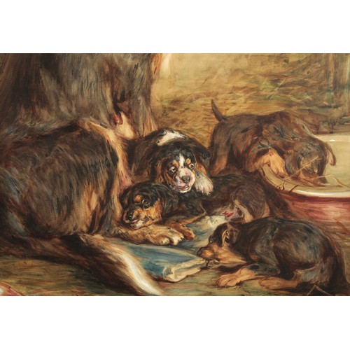 438 - Robert Alexander (Scottish 1840-1923)'Collie and Puppies'Framed mixed media on paper laid on canvas,... 