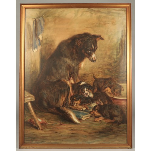 438 - Robert Alexander (Scottish 1840-1923)'Collie and Puppies'Framed mixed media on paper laid on canvas,... 