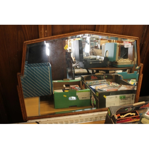 285 - Wooden framed Art Deco wall mirror, W75cm.