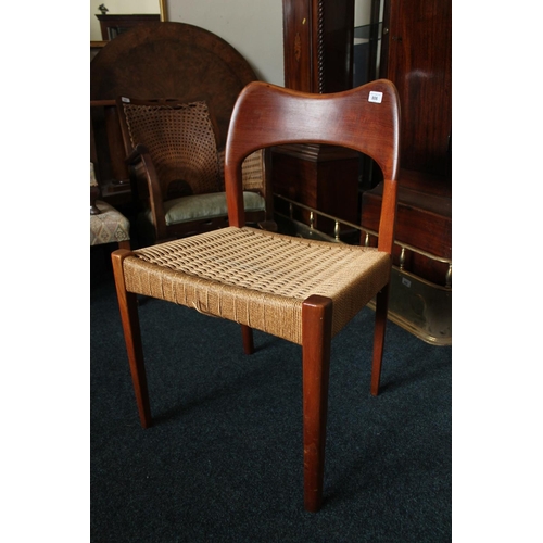 806 - Danish mid 20th century teak chair with string seat, with “MK Craftmanship Made In Denmark” label. D... 