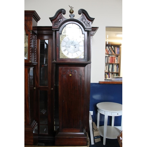 808 - Late 18th century mahogany long case clock, the silvered brass dial with makers name for John Russel... 