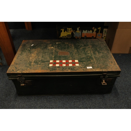 811 - Jones Brothers of Wolverhampton green painted metal storage chest, W85cm.