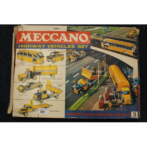 290 - Boxed Meccano Highway vehicles set (incomplete).