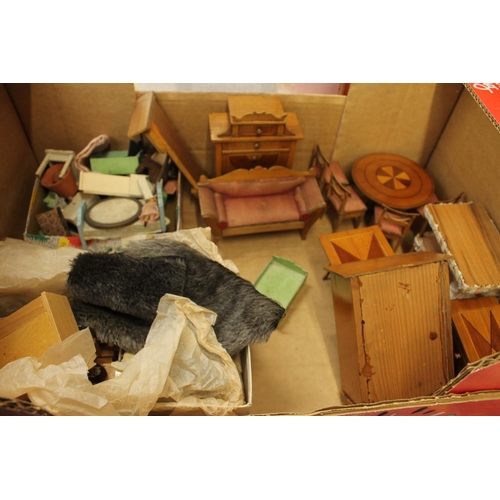 292 - Box containing antique dolls house furniture and accessories.