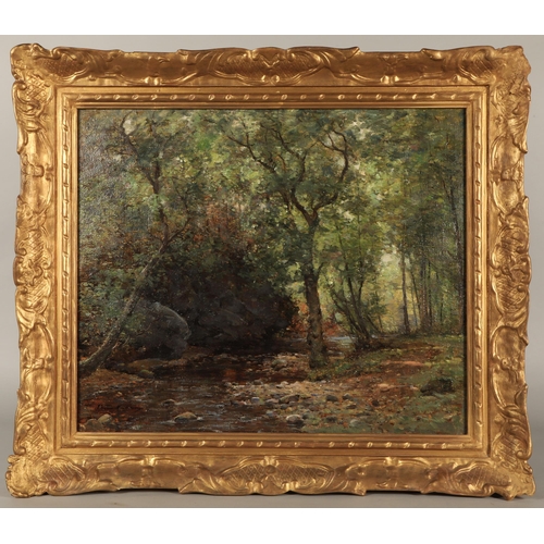 404 - Joseph Morris Henderson RSA (Scottish 1864-1936)'A Woodland Stream'Gilt framed oil on canvas, signed... 