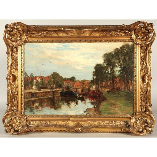 405 - Johan Hendrick Van Mastenbroek (Dutch 1875-1945)'Canal at Brielle'Gilt framed oil on canvas, signed ... 