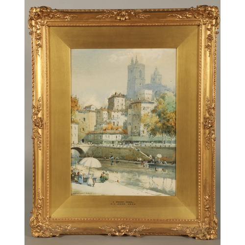 410 - Noel Harry Leaver A.R.C.A. (British 1889-1951)'A Spanish Canal'Gilt framed watercolour, signed 36cm ... 