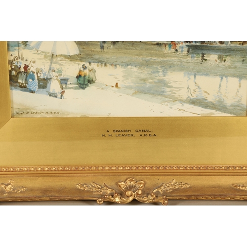 410 - Noel Harry Leaver A.R.C.A. (British 1889-1951)'A Spanish Canal'Gilt framed watercolour, signed 36cm ... 